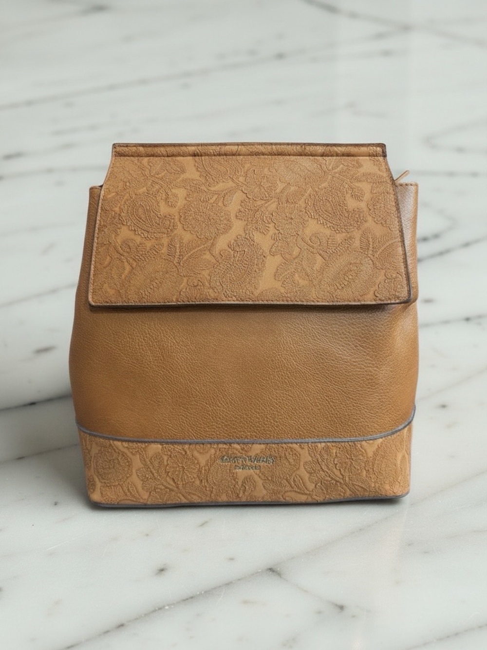 NWT Darcy Marks London Vegan Leather Backpack with Floral &‎ Paisley Embossing